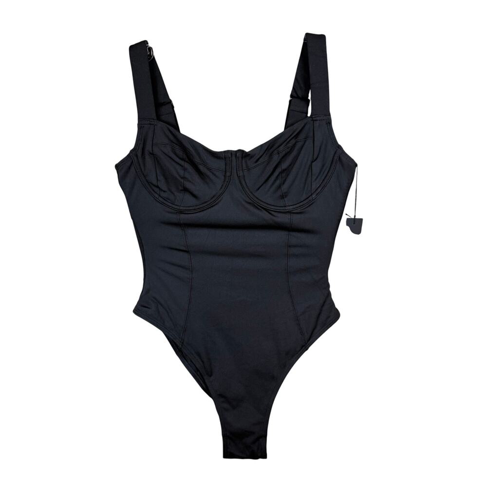 TA3 Hi Cut Lifty Black One-Piece Corset Lace-Up Underwire XS D/DD Cup